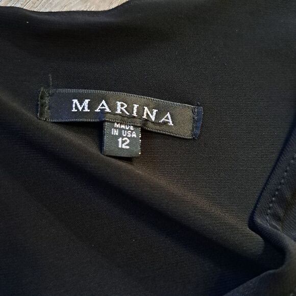 Marina Women's Gothic Casual Jumpsuit Beaded V Neck Knot Bodice 12 Matte Black - Picture 10 of 10